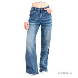 High Waisted Wide Leg Jeans, Tummy Control Stretchy Denim Pants